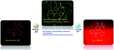 Graphical abstract: Synthesis of indenophenanthridine via a [4+2] annulation strategy: a “turn-off’’ Fe3+ ion sensor, practical application in live cell imaging and reversible acidochromism studies
