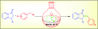 Graphical abstract: An efficient merging of DBU/enolate and DBU/benzyl bromide organocycles for the synthesis of alpha benzylated 1-indanone derivatives