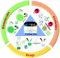 Graphical abstract: Recent developments in carbon dot-based green analytical methods: new opportunities in fluorescence assays of pesticides, drugs and biomolecules
