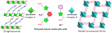 Graphical abstract: Syntheses, crystal structures and thermal decomposition studies of two novel Mn(ii)-MOFs with tetrazole-based carboxylic acids
