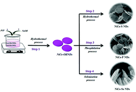 Graphical abstract: Synthesis and characterization of NiCo-X (X = OH, S, Se, P) nanodiscs and comparison of their electrocatalytic performances in an electrochemical sensing platform