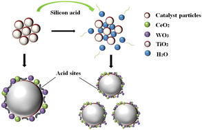 Graphical abstract: The SCR reaction and mechanism of a silicic acid modified Ce-W/TiO2 catalyst