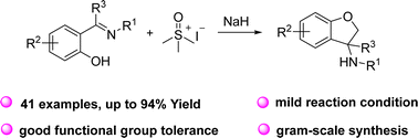 Graphical abstract: The [4+1] cyclization reaction of 2-hydroxylimides and trimethylsulfoxonium iodide for the synthesis of 3-amino-2,3-dihydrobenzofurans