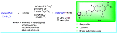 Graphical abstract: A recyclable ciprofloxacin polymer ligand for copper-catalyzed coupling of (hetero)aryl halide aminations