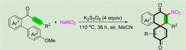 Graphical abstract: Radical spirocyclization of biaryl ynones for the construction of NO2-containing spiro[5.5]trienones