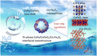 Graphical abstract: Interfacial engineering of a tri-phase CoFe/CoFeOx/Co–Fe3O4 electrocatalyst for promoting the oxygen evolution reaction