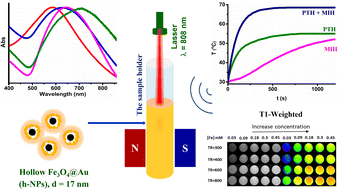 Graphical abstract: Synthesis and properties of hollow Fe3O4@Au hybrid nano-structures for T1–T2 MR imaging and a combination of magnetic and photo-induced heating