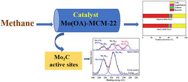 Graphical abstract: Improving the methane aromatization activity and anti-carbon deposition on MCM-22 through nano α-MoO3 modification