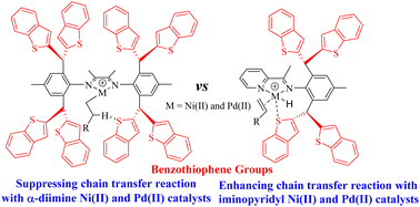 Graphical abstract: The second coordination sphere effect of benzothiophene groups enhances chain transfer in ethylene (co)oligomerization