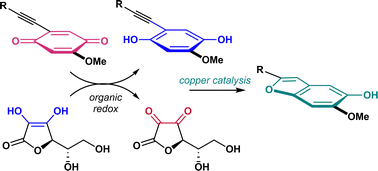 Graphical abstract: Organic redox cascade cyclization of 2-alkynylquinones by ascorbic acid in combination with a copper catalyst and its application to formal synthesis of liphagal