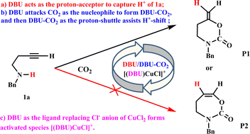 Graphical abstract: Mechanistic insights into the Cu(ii)/DBU-catalyzed incorporation of CO2 into homopropargylic amines