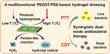 Graphical abstract: A highly stretchable, adhesive and absorbent hybrid hydrogel dressing for photothermal/chemodynamic antibacterial therapy