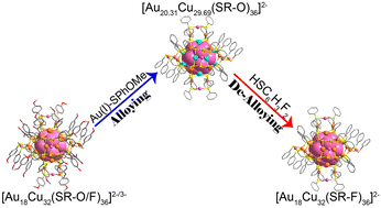 Graphical abstract: Alloying and dealloying of Au18Cu32 nanoclusters at precise locations via controlling the electronegativity of substituent groups on thiol ligands