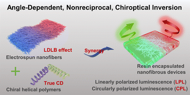 Graphical abstract: Synergism between LDLB and true CD to achieve angle-dependent chiroptical inversion and switchable polarized luminescence emission in nonreciprocal nanofibrous films