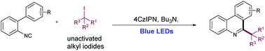 Graphical abstract: Photocatalyzed alkylative cyclization of 2-isocyanobiphenyls with unactivated alkyl iodides