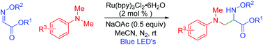 Graphical abstract: Visible-light-mediated synthesis of α,β-diamino esters via coupling of N,N-dimethylanilines and glyoxalic oxime ethers