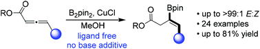 Graphical abstract: Regio- and stereoselective copper-catalyzed α,β-protoboration of allenoates: access to Z-β,γ-unsaturated β-boryl esters