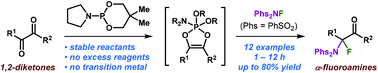 Graphical abstract: α-Fluoroamine synthesis via P(iii)-mediated deoxygenative geminal fluorosulfonimidation of 1,2-diketones