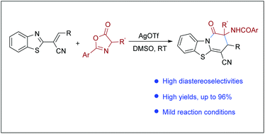 Graphical abstract: Highly diastereoselective synthesis of benzothiazolo[3,2-a]pyridines via [4 + 2] annulation reaction of 2-vinylbenzothiazoles and azlactones