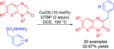 Graphical abstract: Copper-catalyzed C-3 benzylation of quinoxalin-2(1H)-ones with benzylsulfonyl hydrazides