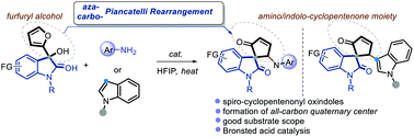 Graphical abstract: Access to densely functionalized spirocyclopentenonyl oxindole frameworks via aza- and carbo-Piancatelli rearrangement