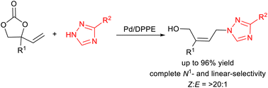 Graphical abstract: Pd-Catalyzed regio- and stereoselective allylic substitution of vinylethylene carbonates with 1,2,4-triazoles