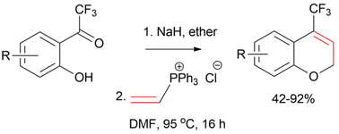 Graphical abstract: Synthesis of 4-trifluoromethyl-2H-chromenes via the reaction of 2-(trifluoroacetyl)phenols with vinyltriphenylphosphonium chloride