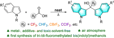Graphical abstract: One-pot synthesis of tri- and di-fluoromethylated bis(indolyl)methanols via Friedel–Crafts-type acylation and alkylation
