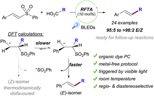 Graphical abstract: Visible-light-mediated decarboxylative (E)-alkenylation of aliphatic carboxylic acids with aryl styryl sulfones under metal-free conditions