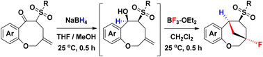 Graphical abstract: BF3·OEt2-mediated nucleophilic fluorocyclization of sulfonyl 3-methylene-oxabenzocyclooctan-6-ones. Diastereocontrolled synthesis of benzofused fluorooxabicyclo[4.2.1]nonanes