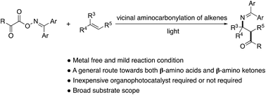 Graphical abstract: Metal-free photosensitized intermolecular carboimination of alkenes: a green and direct access to both β-amino acids and β-amino ketones