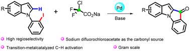 Graphical abstract: Synthesis of 10H-indolo[1,2-a]indol-10-ones via palladium-catalyzed C–H bond activation and difluorocarbene transfer