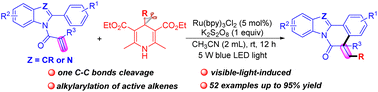 Graphical abstract: Visible-light-promoted radical cascade alkylation/cyclization: access to alkylated indolo/benzoimidazo[2,1-a]isoquinolin-6(5H)-ones