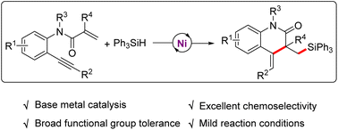 Graphical abstract: Nickel-catalyzed cascade hydrosilylation/cyclization of 1,7-enynes leading to silyl-containing quinolinones