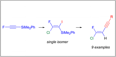 Graphical abstract: Regio- and stereoselective synthesis of tetrasubstituted (E)-(2-chloro-2-fluoro-1-iodovinyl)dimethylphenylsilane and its desilylative sonogashira coupling