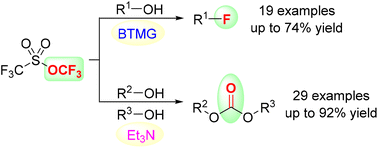 Graphical abstract: Divergent dehydroxyfluorination and carbonation of alcohols with trifluoromethyl trifluoromethanesulfonate