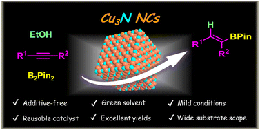 Graphical abstract: A copper nitride nanocube catalyst for highly efficient hydroboration of alkynes