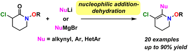 Graphical abstract: Synthesis of isolable β-chloroenamines from N-alkoxylactams with organometallic reagents