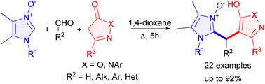 Graphical abstract: Assembly of isoxazol-5-one with 2-unsubstituted imidazole N-oxides and aldehydes