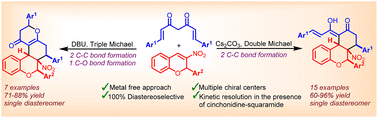 Graphical abstract: Regio- and stereoselective synthesis of functionalized tetrahydro-benzochromenes and hexahydrochromenochromenones via [4 + 2] annulation of curcumins with nitrochromenes