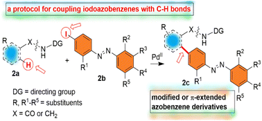 Graphical abstract: Pd(ii)-catalyzed coupling of C–H bonds of carboxamides with iodoazobenzenes toward modified azobenzenes