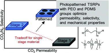 Graphical abstract: Photopatterning of two stage reactive polymer networks with CO2-philic thiol–acrylate chemistry: enhanced mechanical toughness and CO2/N2 selectivity