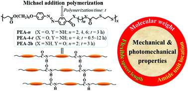 Graphical abstract: Enhancing the performances of physically cross-linked photodeformable main-chain azobenzene poly(ester-amide)s via chemical structure engineering