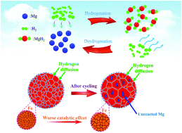 Graphical abstract: Unraveling the degradation mechanism for the hydrogen storage property of Fe nanocatalyst-modified MgH2