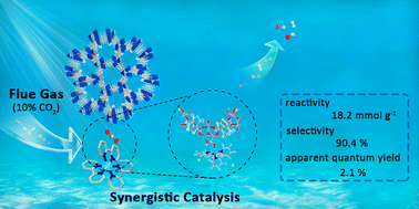 Graphical abstract: Direct CO2 photoreduction from flue gas by synergistic catalysis of a nickel metal–organic framework and a ruthenium polypyridyl complex