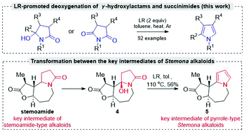 Graphical abstract: Lawesson's reagent-promoted deoxygenation of γ-hydroxylactams or succinimides for the syntheses of substituted pyrroles