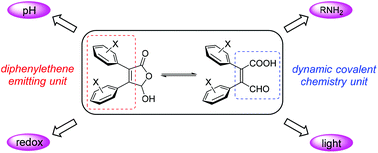 Graphical abstract: Dynamic covalent chemistry constrained diphenylethenes: control over reactivity and luminescence both in solution and in the solid state