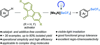 Graphical abstract: Visible-light-initiated catalyst-free trifluoromethylselenolation of arylsulfonium salts with [Me4N][SeCF3]