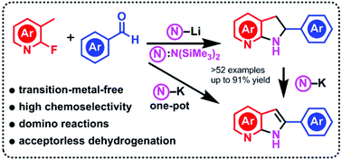 Graphical abstract: Alkali-amide controlled selective synthesis of 7-azaindole and 7-azaindoline through domino reactions of 2-fluoro-3-methylpyridine and aldehydes
