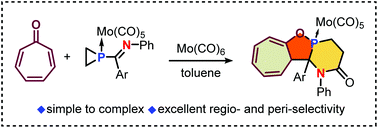 Graphical abstract: Tandem [5 + 1]/[8 + 2] cycloaddition reactions involving phosphiranes and tropones: facile access to 6,5,7-fused tricyclic skeletons